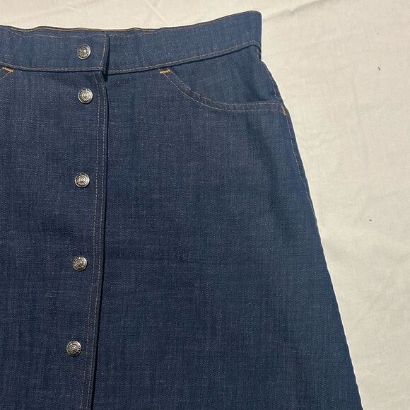 Vtg 70s Levi's Button Front Denim A-Line Skirt Made in USA Orange Label Size S/M - Picture 2 of 10